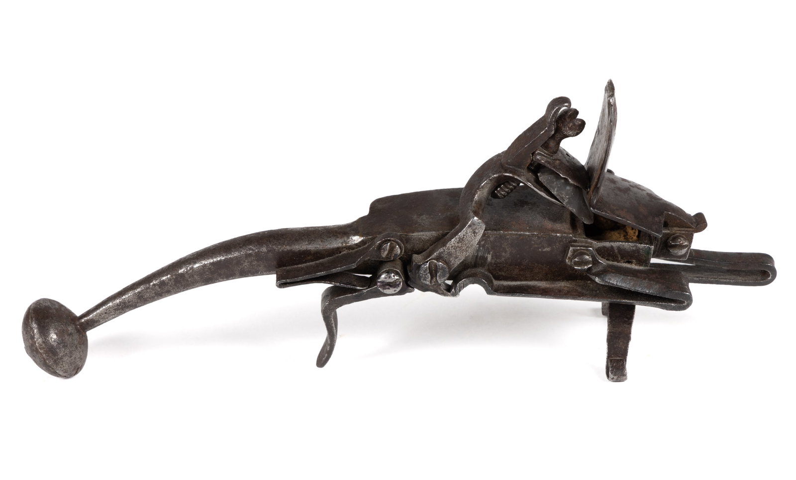 WROUGHT-IRON FIGURAL FLINTLOCK PISTOL TINDER, LIGHTER AND CANDLEHOLDER (1 of 3)