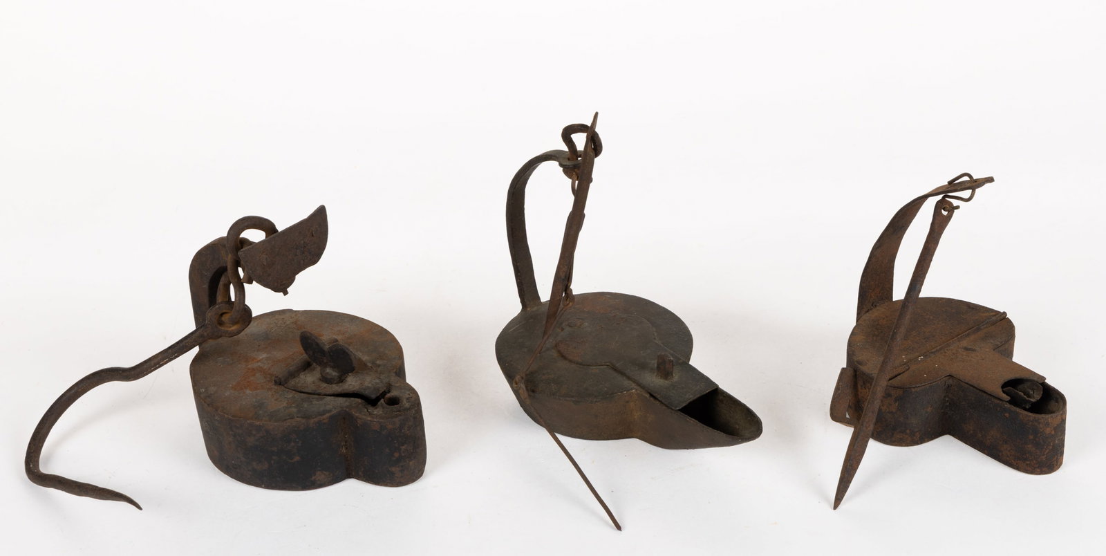 ASSORTED WROUGHT-IRON BETTY LAMPS, LOT OF THREE (1 of 1)