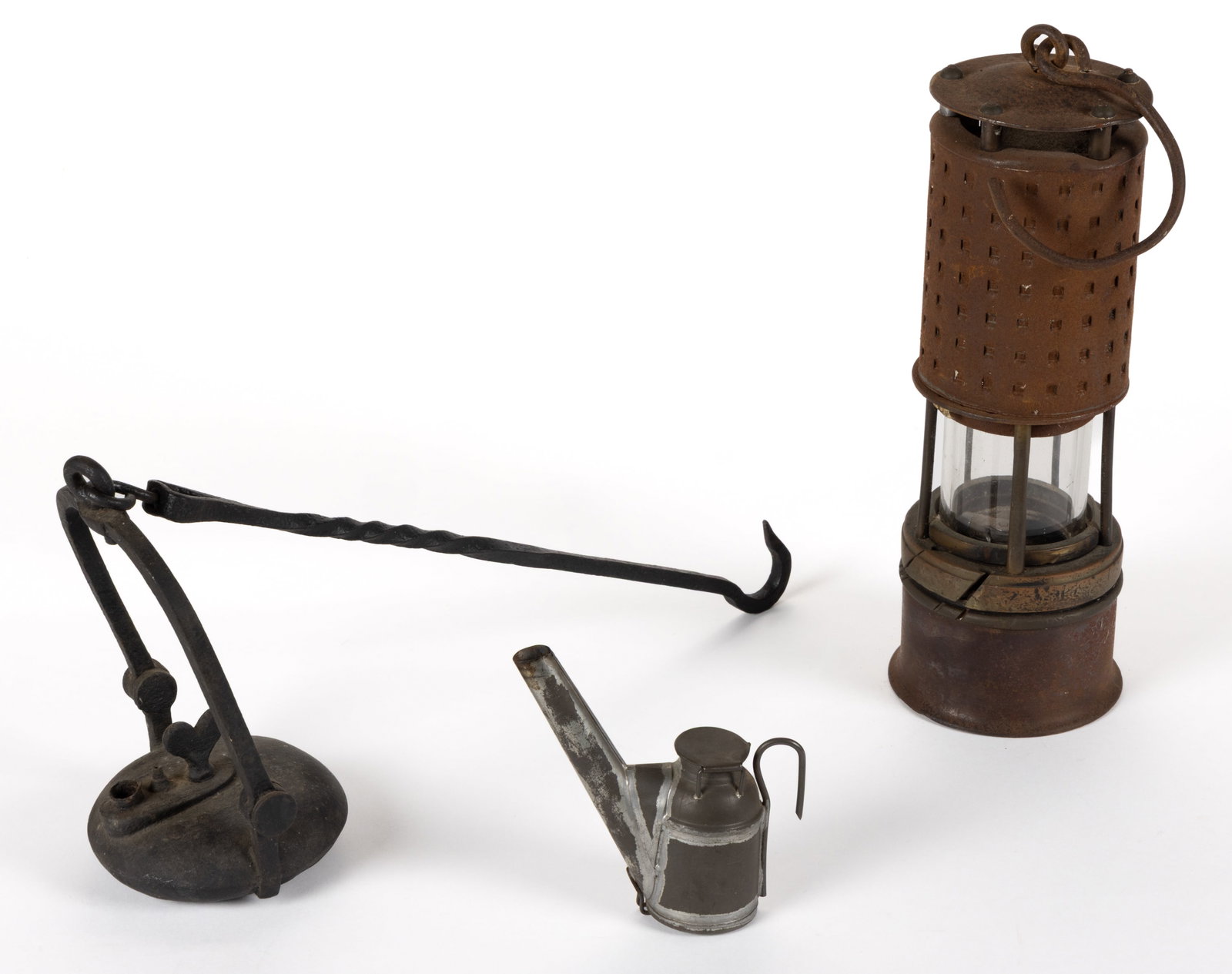 ASSORTED IRON AND SHEET-IRON MINER'S LAMPS, LOT OF THREE (1 of 1)