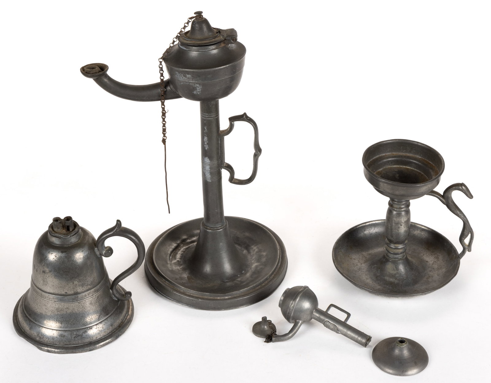ASSORTED PEWTER LIGHTING AND LAMP ARTICLES, LOT OF FOUR (1 of 1)