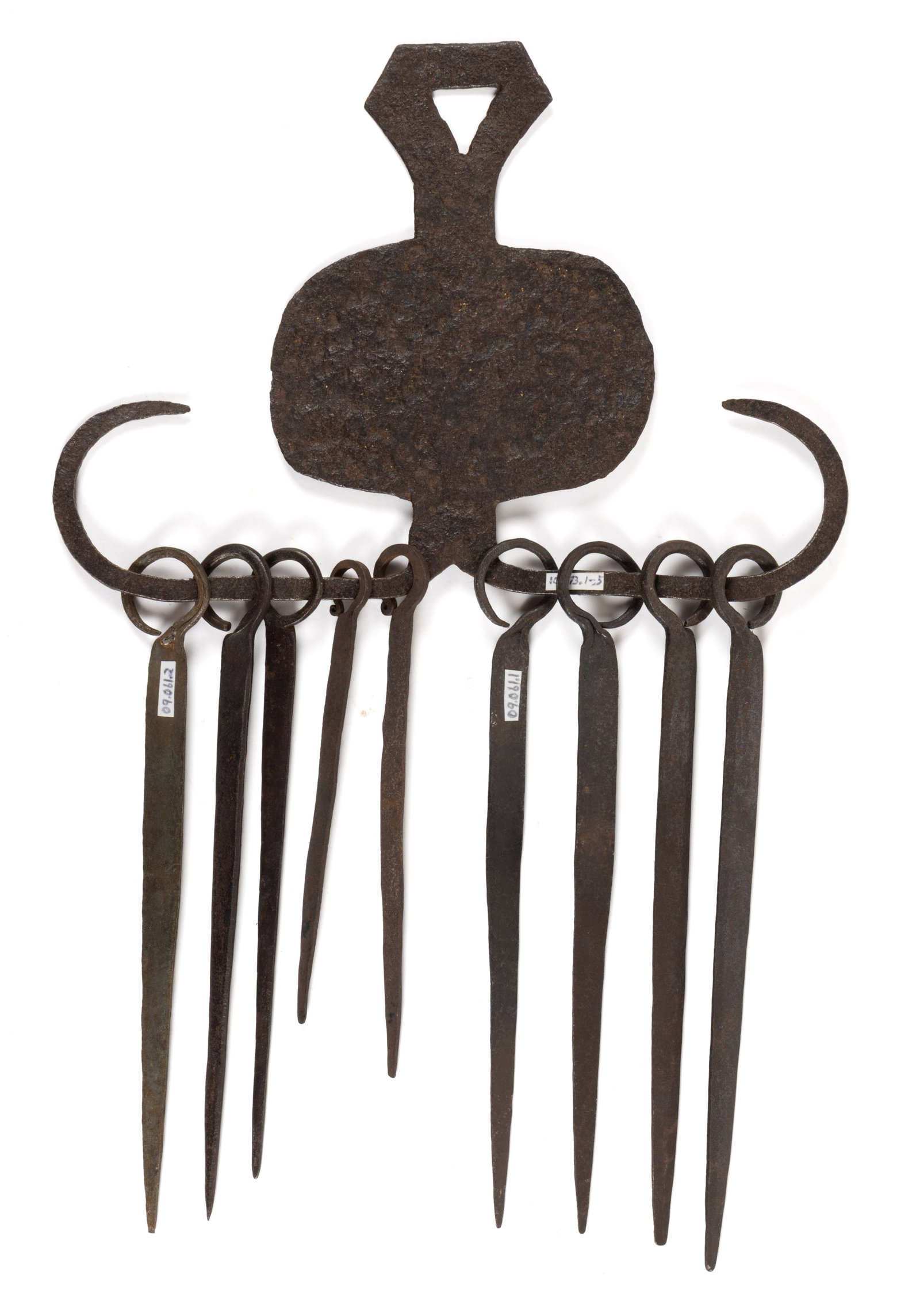 WROUGHT-IRON HEARTH / FIREPLACE SKEWER HOLDER WITH SKEWERS (1 of 1)