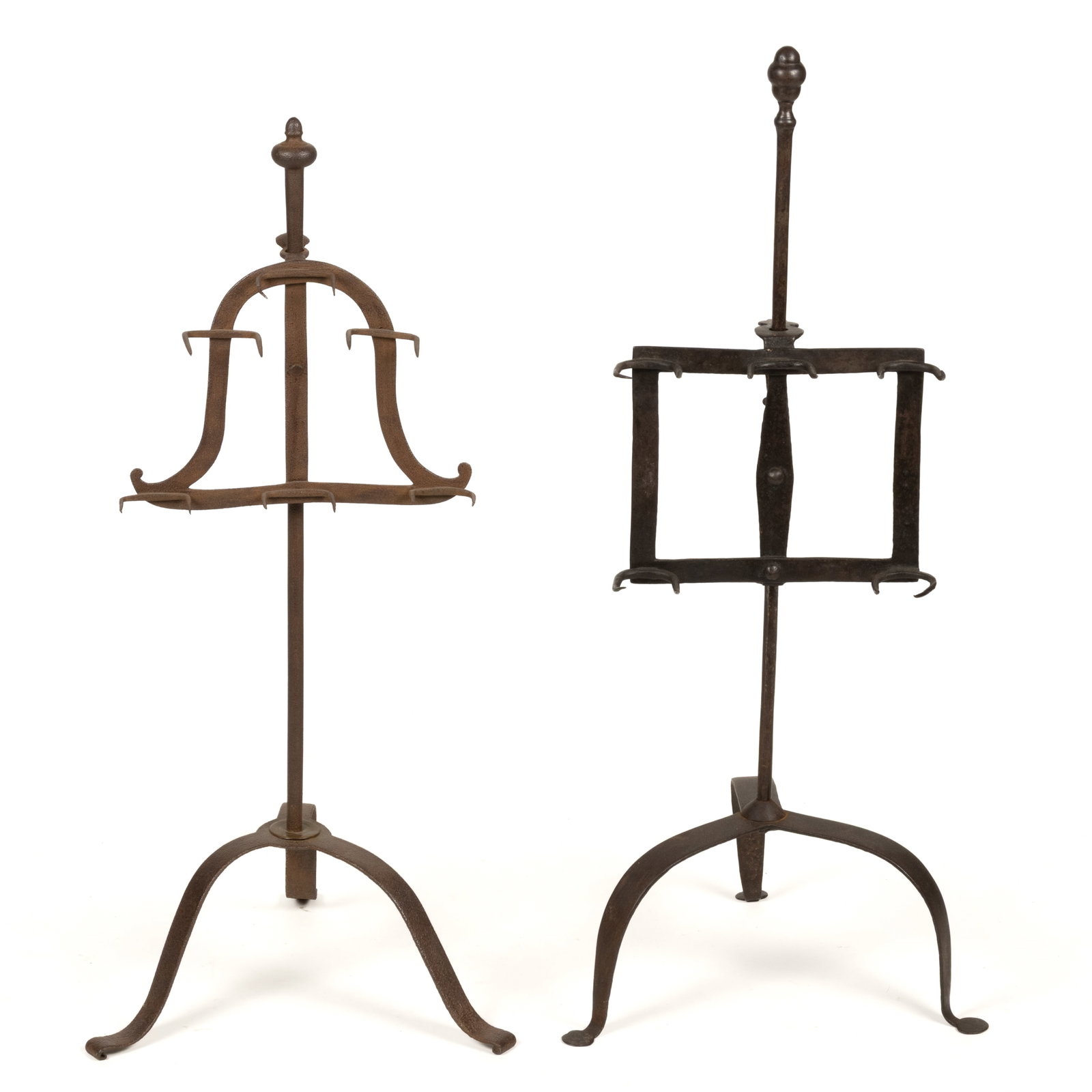 WROUGHT-IRON ADJUSTABLE HEARTH STANDING TOASTERS / ROASTING LARK SPITS, LOT OF TWO (1 of 2)