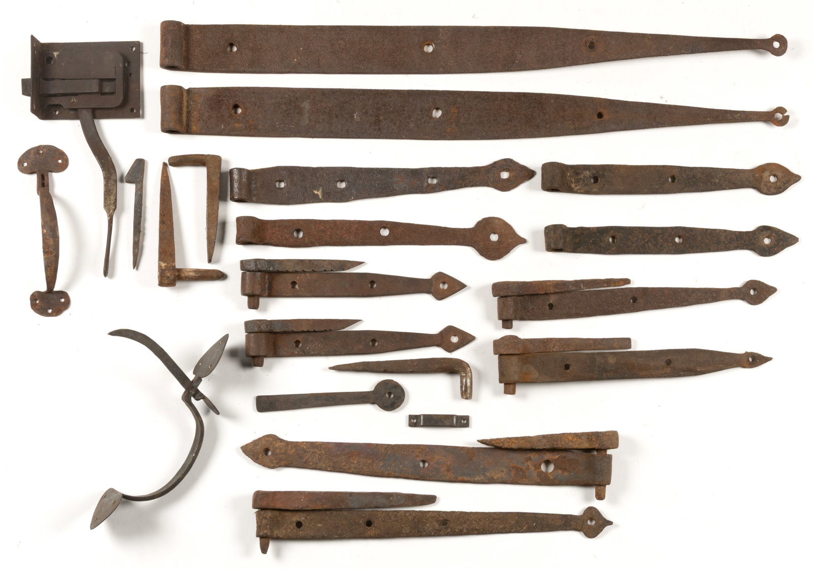 ASSORTED WROUGHT-IRON AND IRON DOOR HARDWARE, UNCOUNTED LOT (1 of 1)