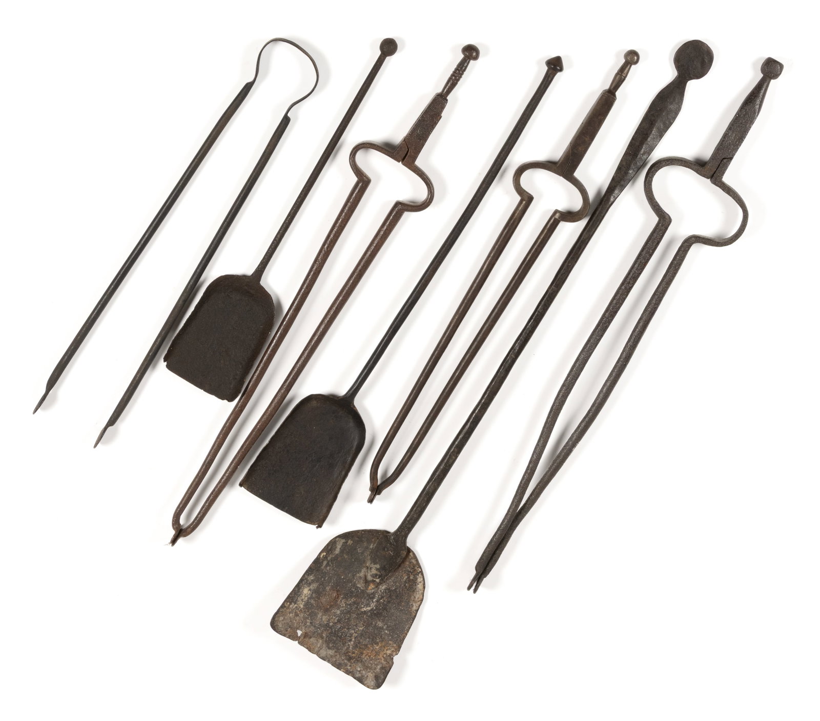 ASSORTED WROUGHT-IRON HEARTH AND FIREPLACE ARTICLES, LOT OF SEVEN (1 of 1)