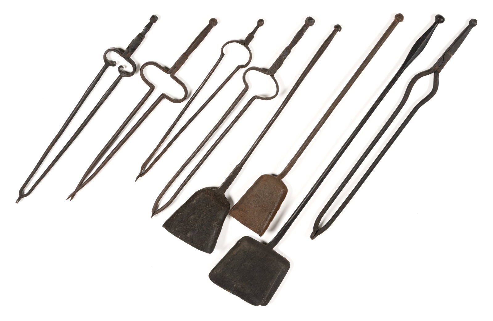 ASSORTED WROUGHT-IRON HEARTH AND FIREPLACE ARTICLES, LOT OF EIGHT (1 of 1)