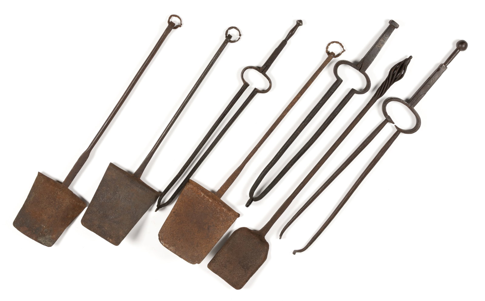 ASSORTED WROUGHT-IRON HEARTH AND FIREPLACE ARTICLES, LOT OF SEVEN (1 of 1)