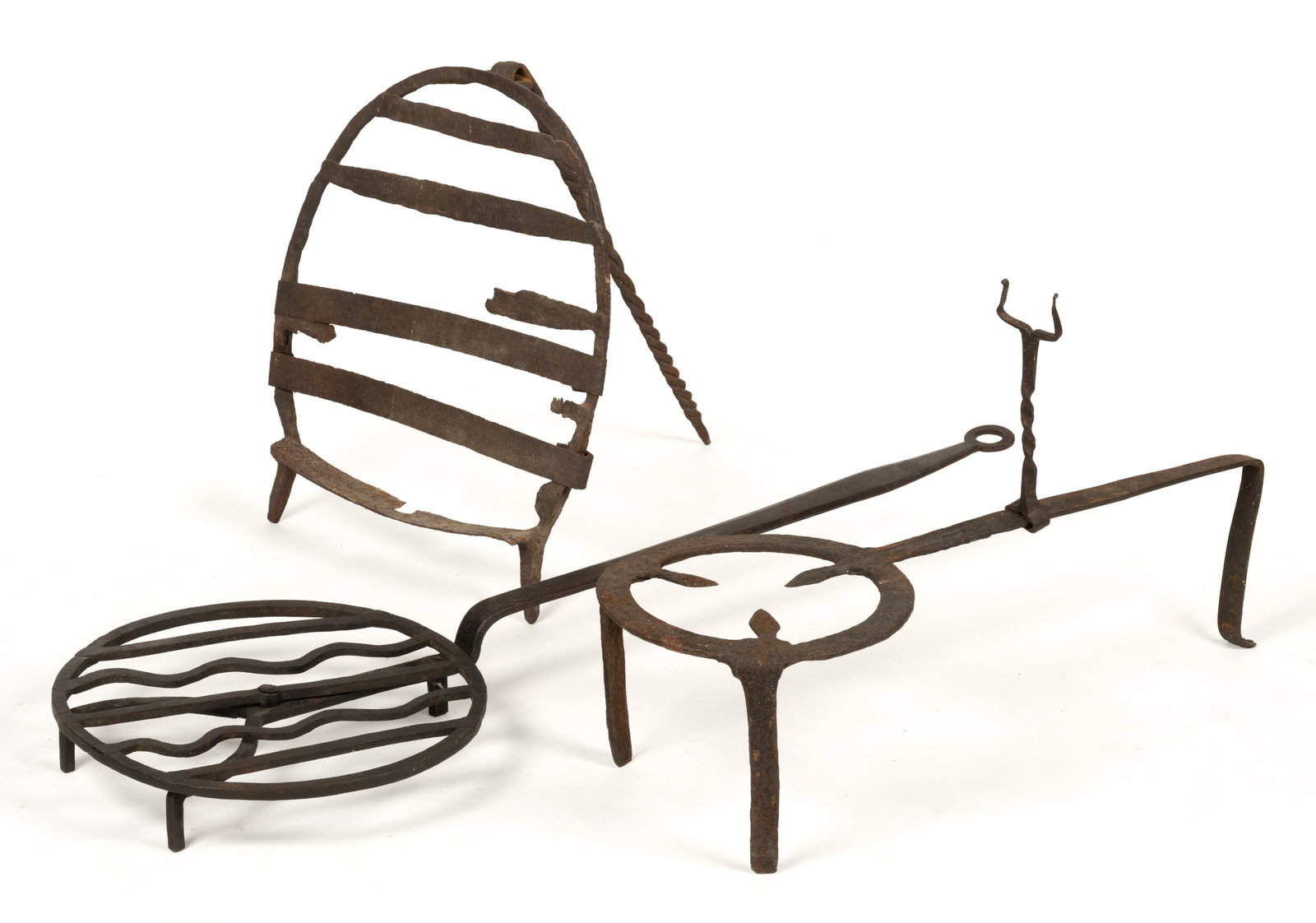 ASSORTED WROUGHT-IRON HEARTH AND FIREPLACE ARTICLES, LOT OF THREE (1 of 1)