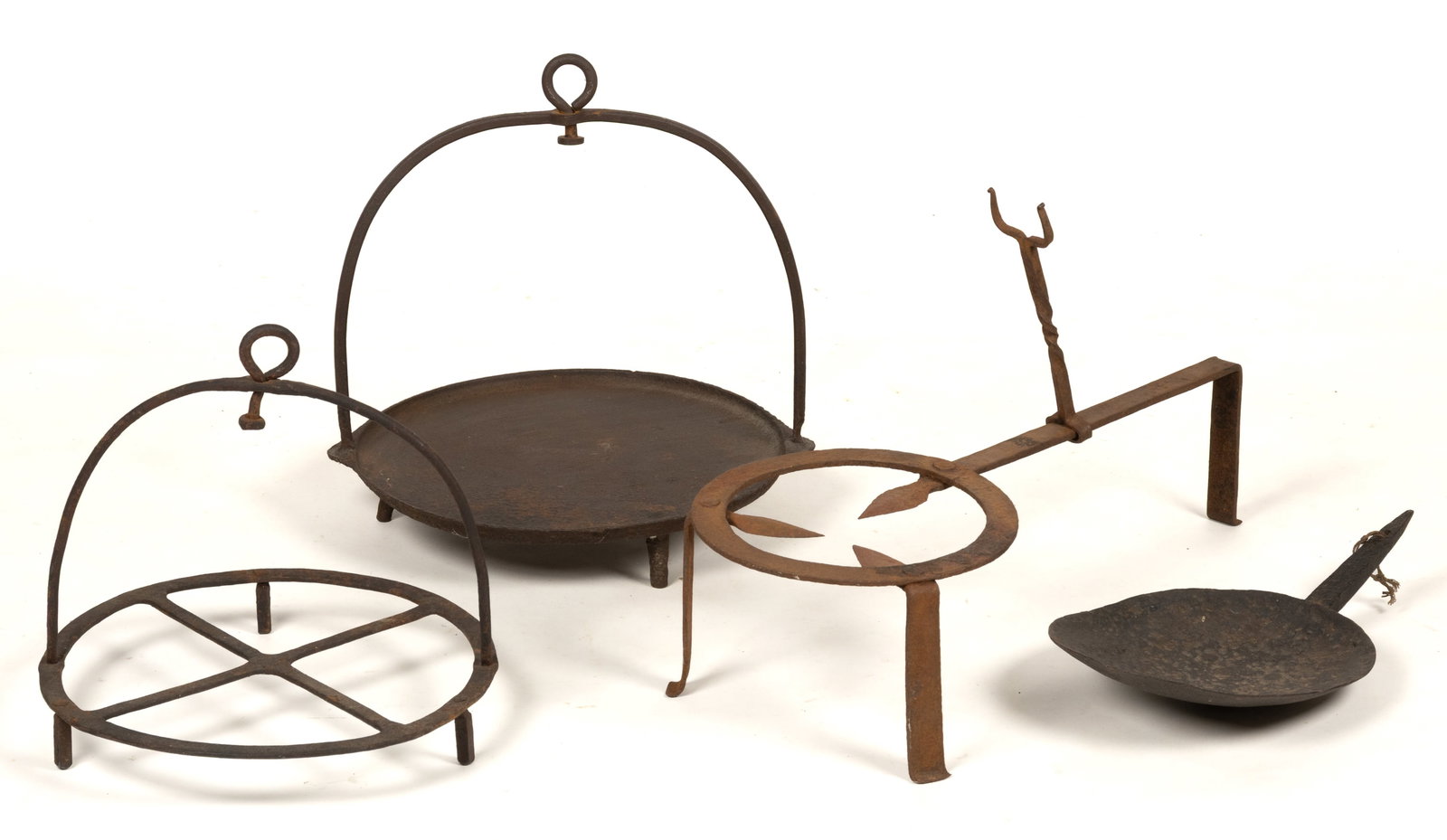 ASSORTED WROUGHT-IRON AND CAST-IRON HEARTH AND FIREPLACE ARTICLES, LOT OF FOUR (1 of 1)