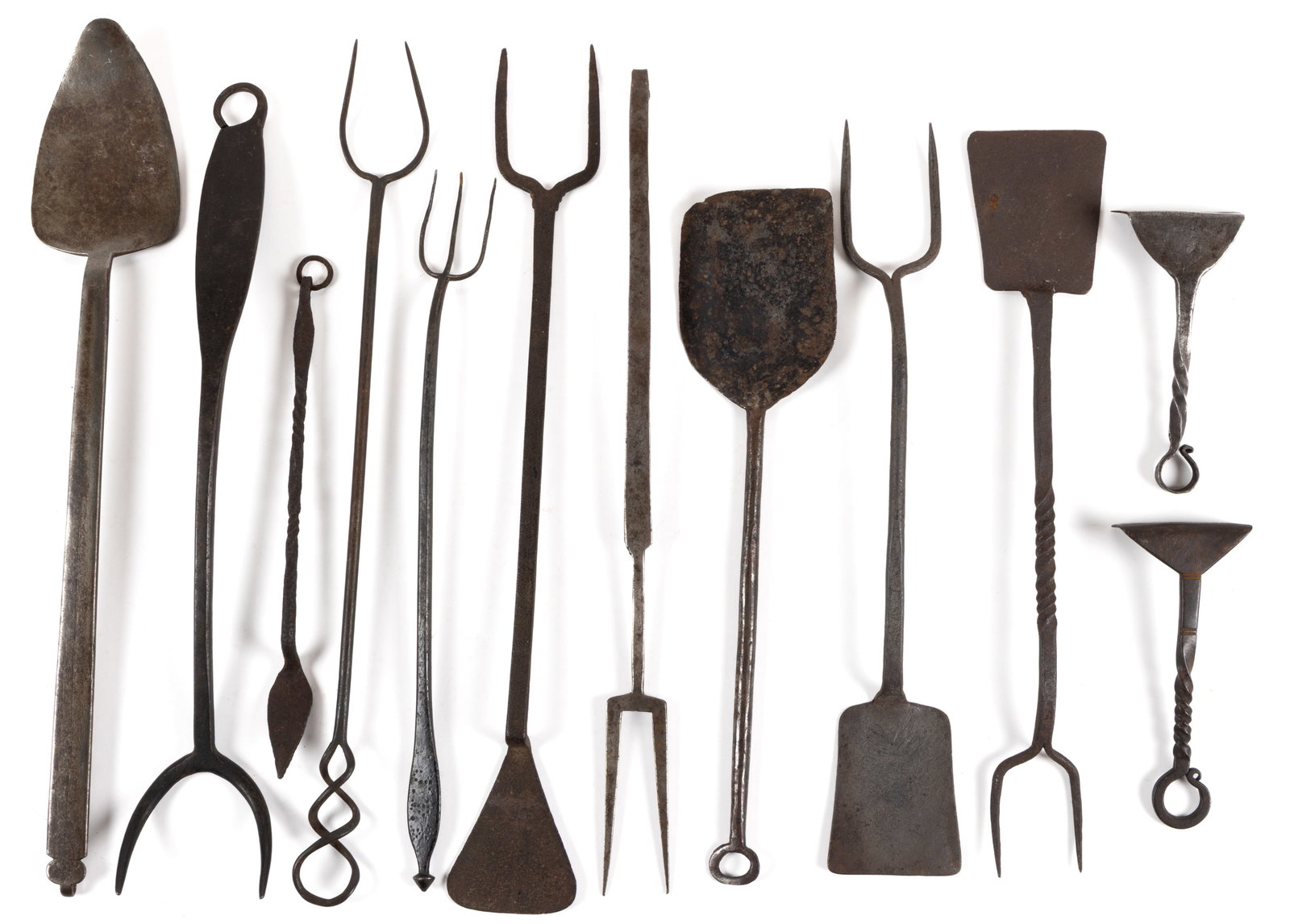 ASSORTED WROUGHT-IRON HEARTH AND FIREPLACE UTENSILS, LOT OF 12 (1 of 1)