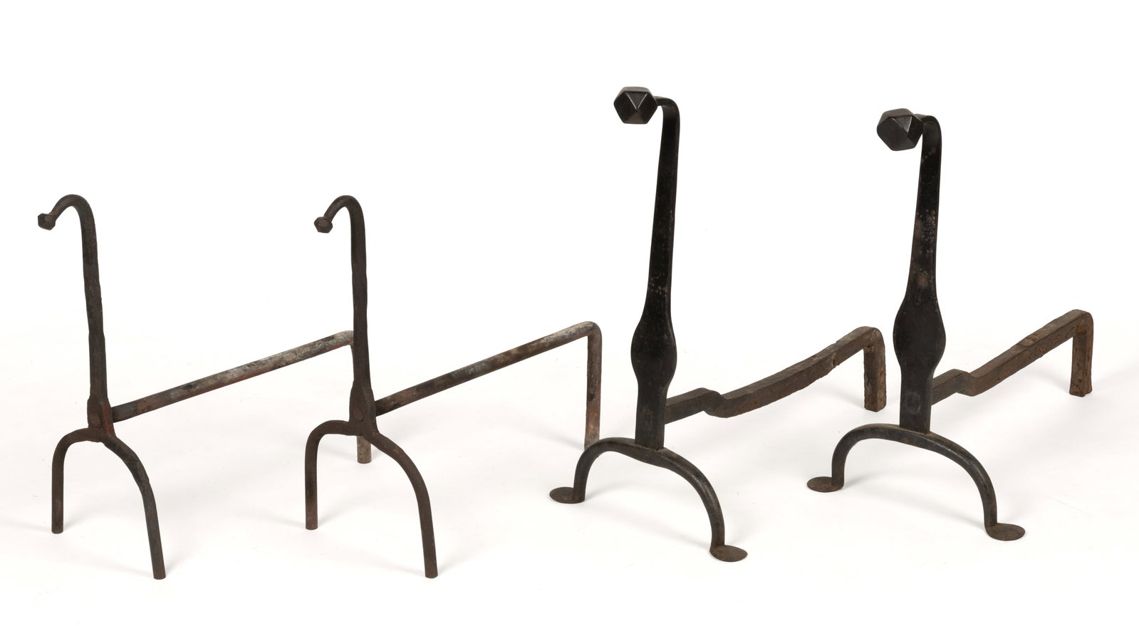 ASSORTED IRON HEARTH / FIREPLACE ANDIRONS, LOT OF TWO PAIR (1 of 2)
