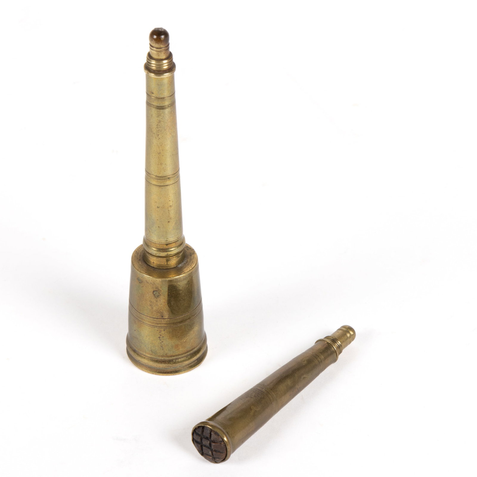 ASSORTED ENGLISH BRASS GEORGIAN TRAVELING ETUIS PENNER / INKWELLS, LOT OF TWO (1 of 2)