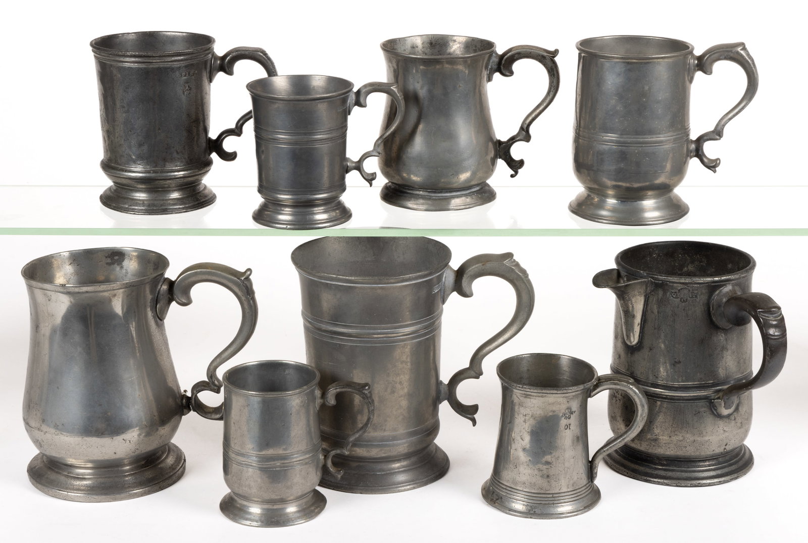 ASSORTED ENGLISH AND OTHER PEWTER MEASURERS / TANKARDS, LOT OF NINE (1 of 1)