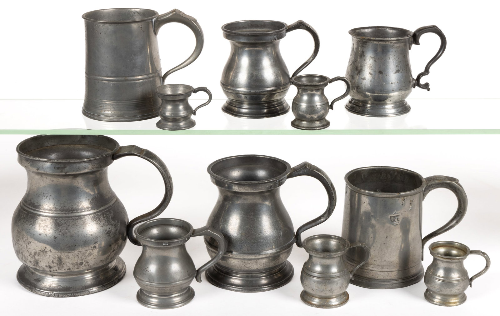 ASSORTED ENGLISH PEWTER MEASURERS / TANKARDS, LOT OF TEN (1 of 1)