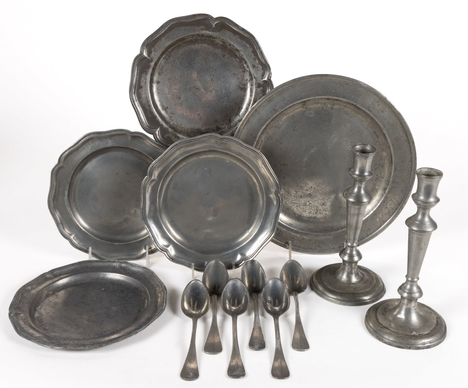 ASSORTED ENGLISH AND OTHER PEWTER TABLE ARTICLES, LOT OF 13 (1 of 1)