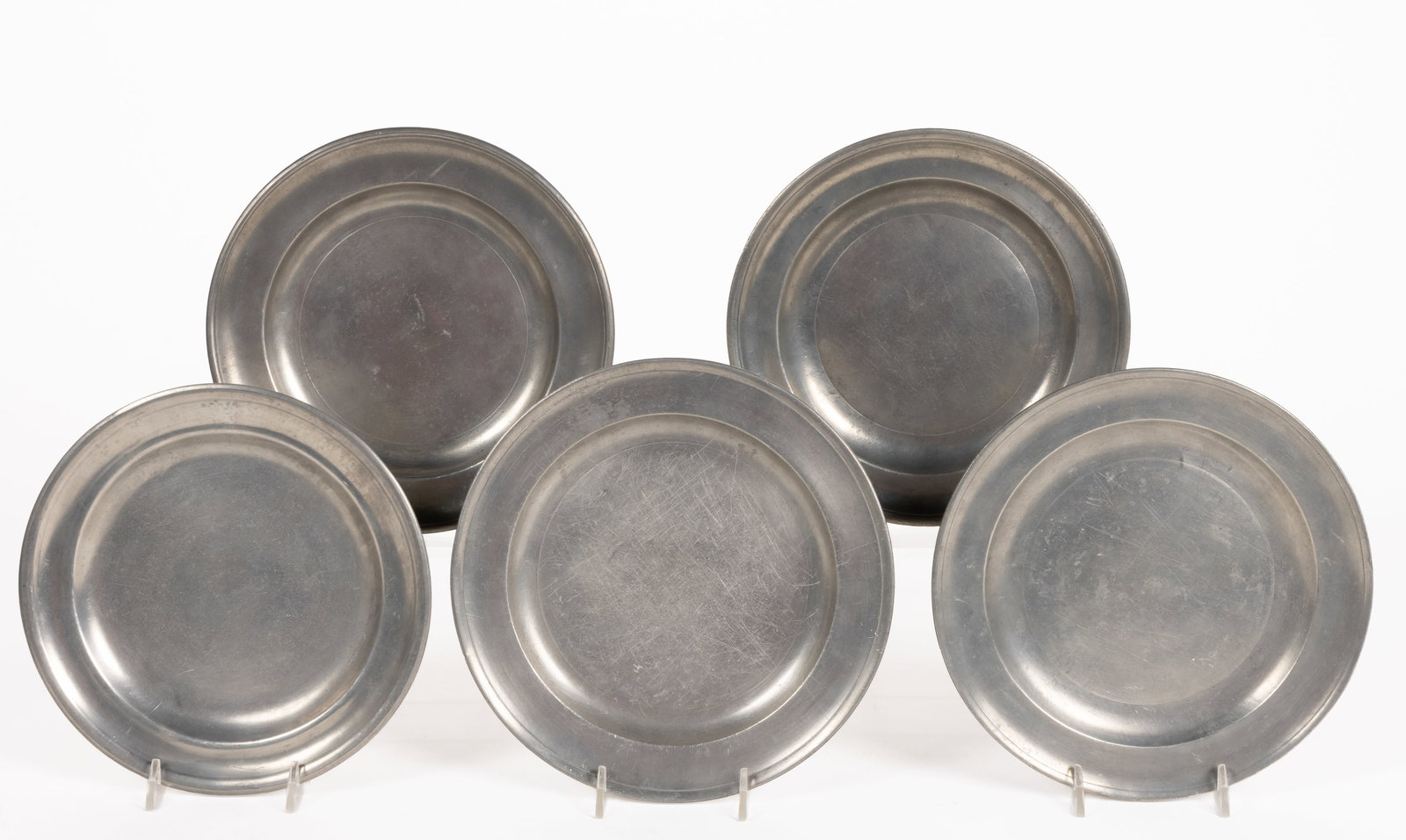 AMERICAN AND OTHER PEWTER PLATES, LOT OF FIVE (1 of 1)