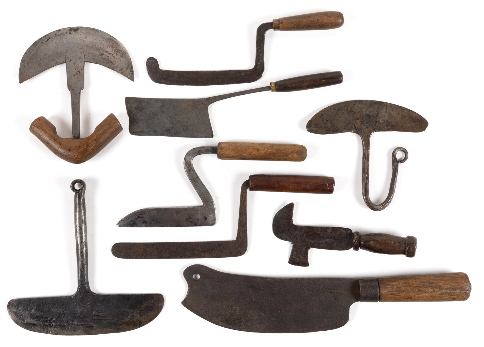 ASSORTED STEEL AND WROUGHT-IRON FOOD CHOPPERS / KNIVES, LOT OF NINE (1 of 1)