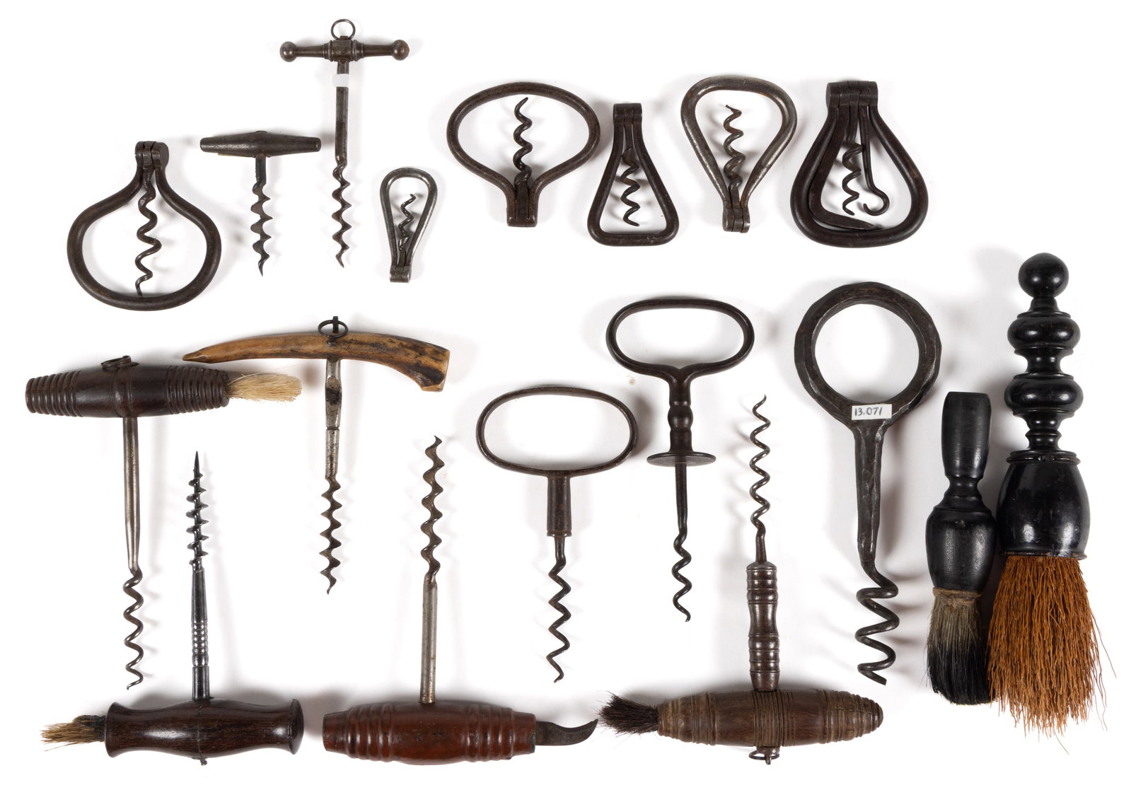 ASSORTED HORN, METAL AND WOOD CORK SCREWS AND BRUSHES, LOT OF 18 (1 of 1)