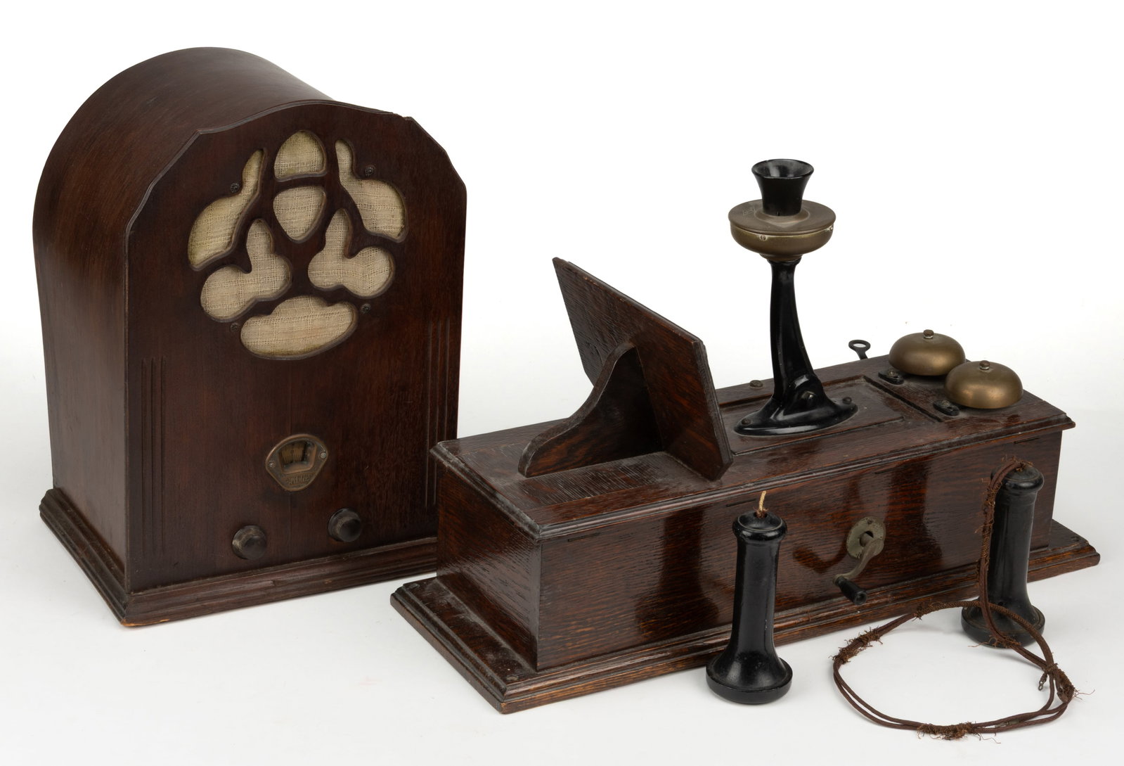 AMERICAN HAND-CRANK WALL-TELEPHONE AND RADIO, LOT OF TWO (1 of 2)