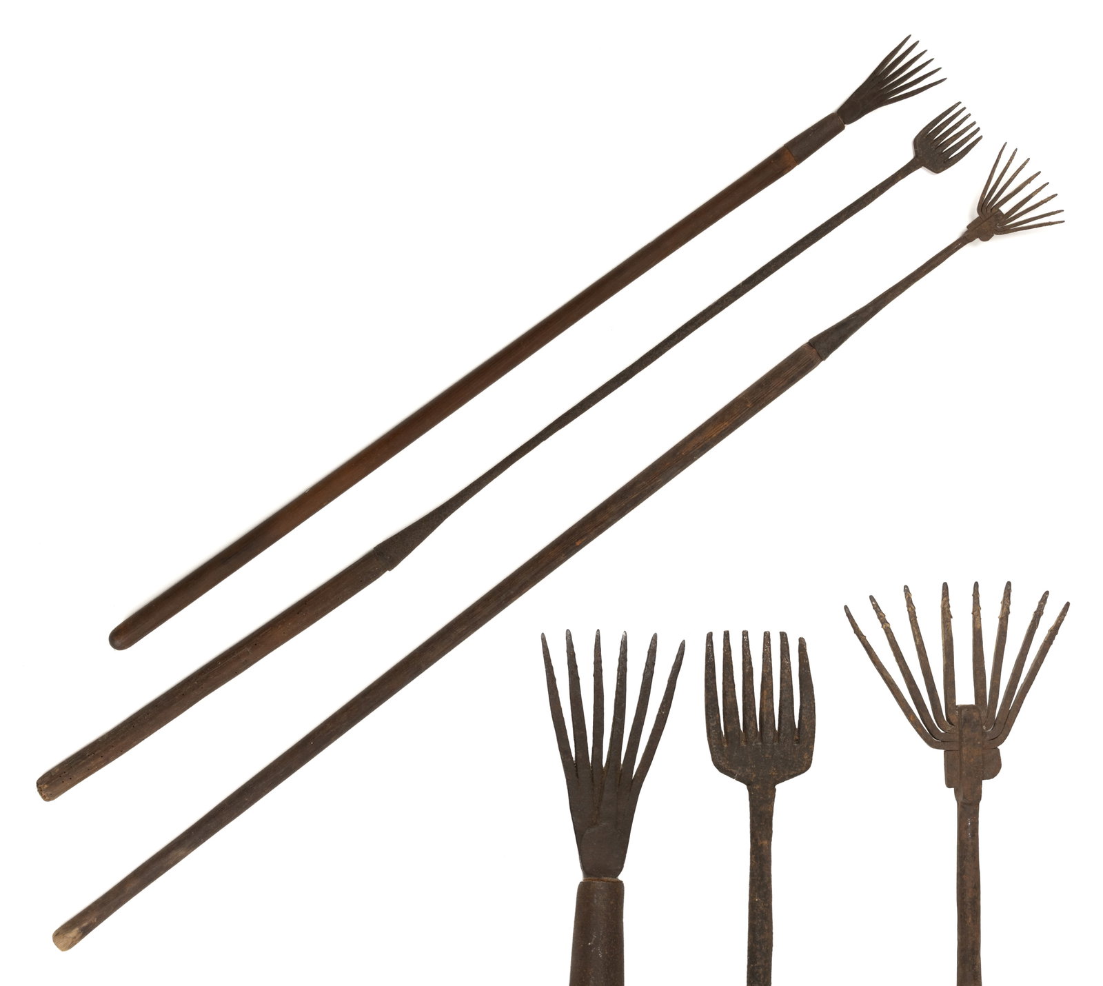 ANTIQUE PRIMITIVE EEL SPEARS, LOT OF THREE (1 of 3)