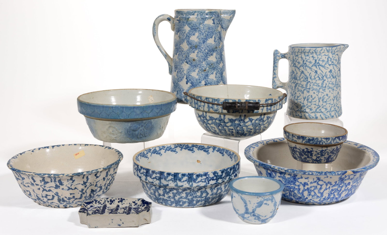 AMERICAN BLUE AND WHITE STONEWARE KITCHEN ARTICLES, LOT OF TEN (1 of 1)