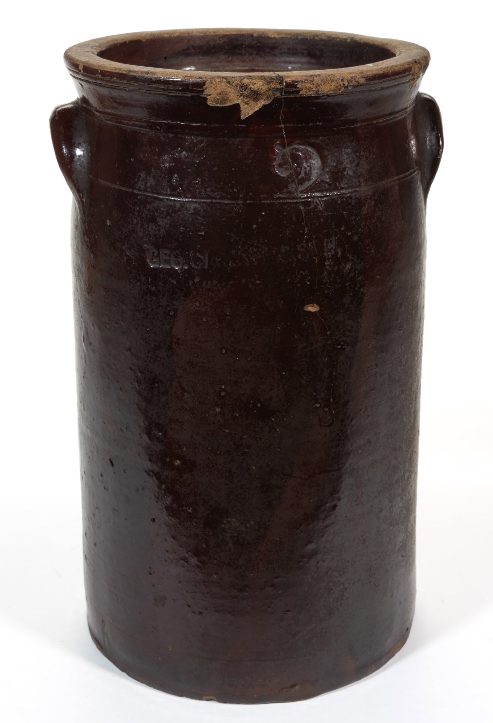 STAMPED "GEO. CARLYLE & SON, / WINCHESTER KY.", KENTUCKY STONEWARE CHURN (1 of 6)