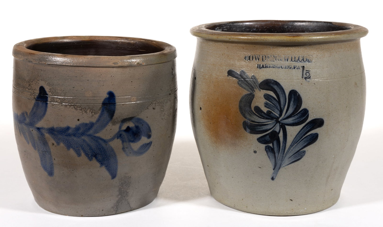 STAMPED PENNSYLVANIA DECORATED STONEWARE CROCKS, LOT OF TWO (1 of 5)