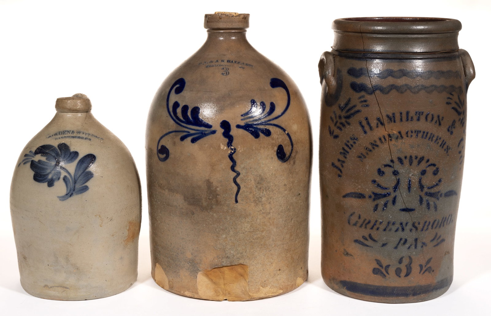 PENNSYLVANIA AND VERMONT DECORATED STONEWARE ARTICLES, LOT OF THREE (1 of 5)