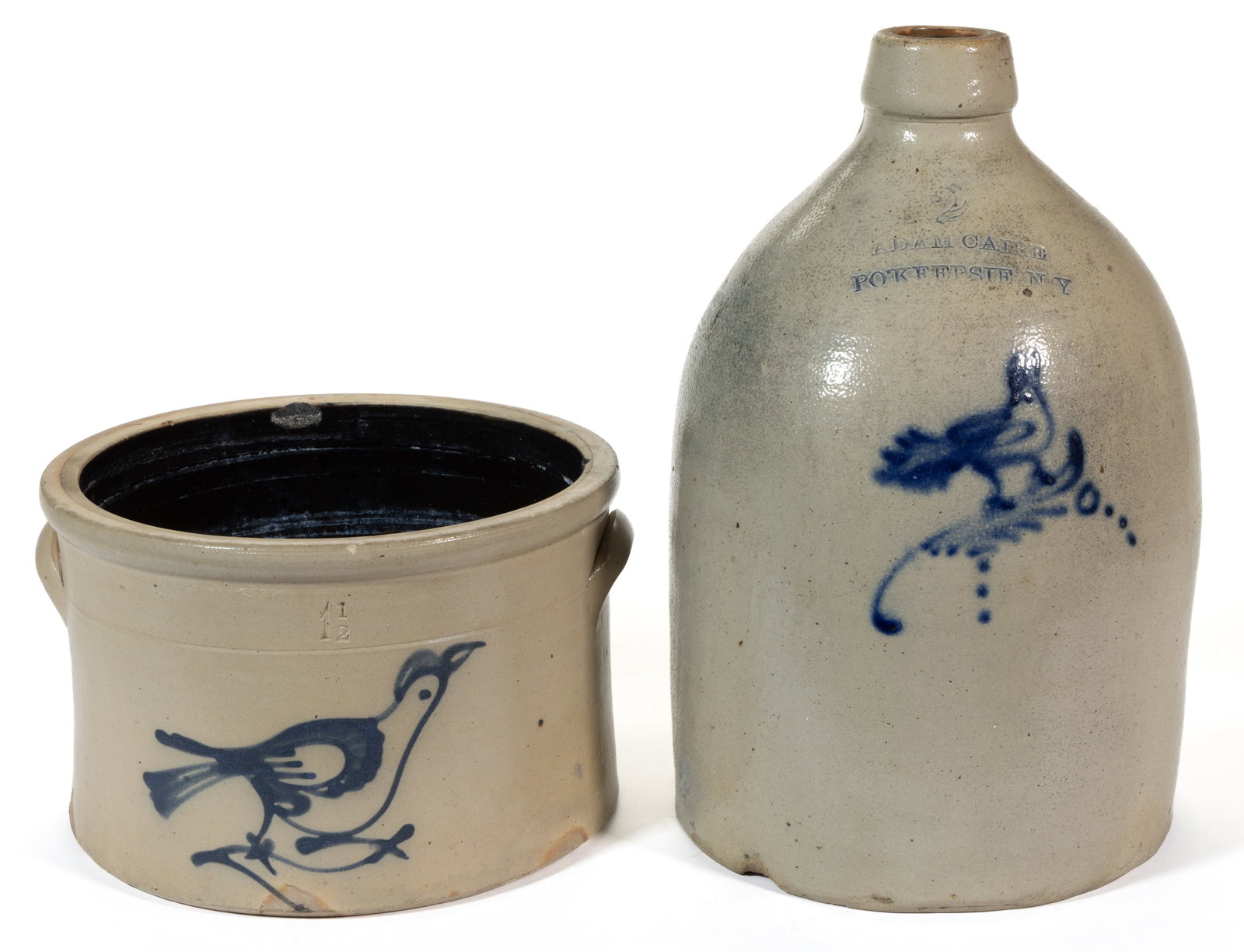 NORTHEASTERN BIRD-DECORATED STONEWARE ARTICLES, LOT OF TWO (1 of 5)