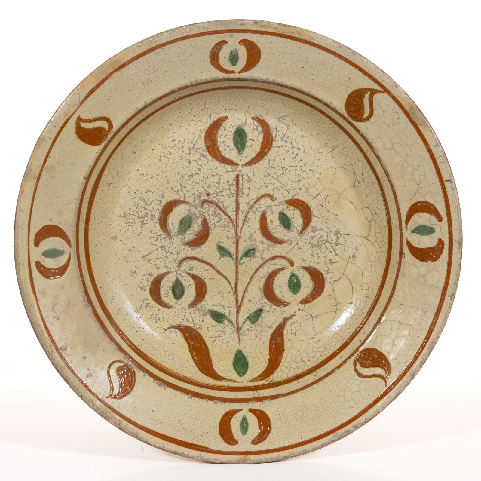 SLIP-DECORATED EARTHENWARE / REDWARE CHARGER (1 of 3)