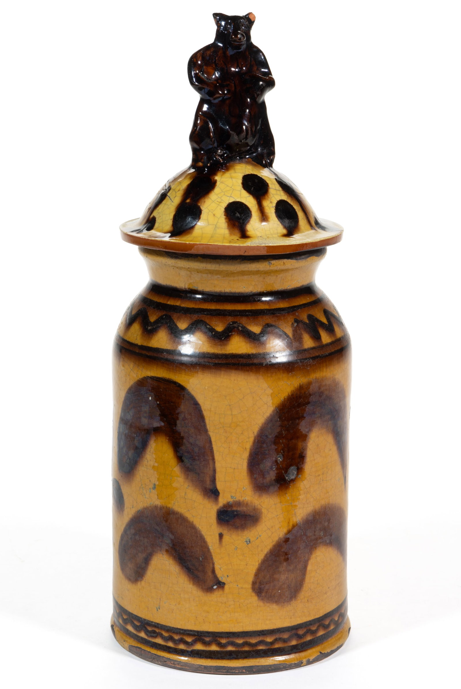GREG SHOONER (AMERICAN, B. 1953) REPRODUCTION EARTHENWARE / REDWARE COVERED JAR (1 of 5)