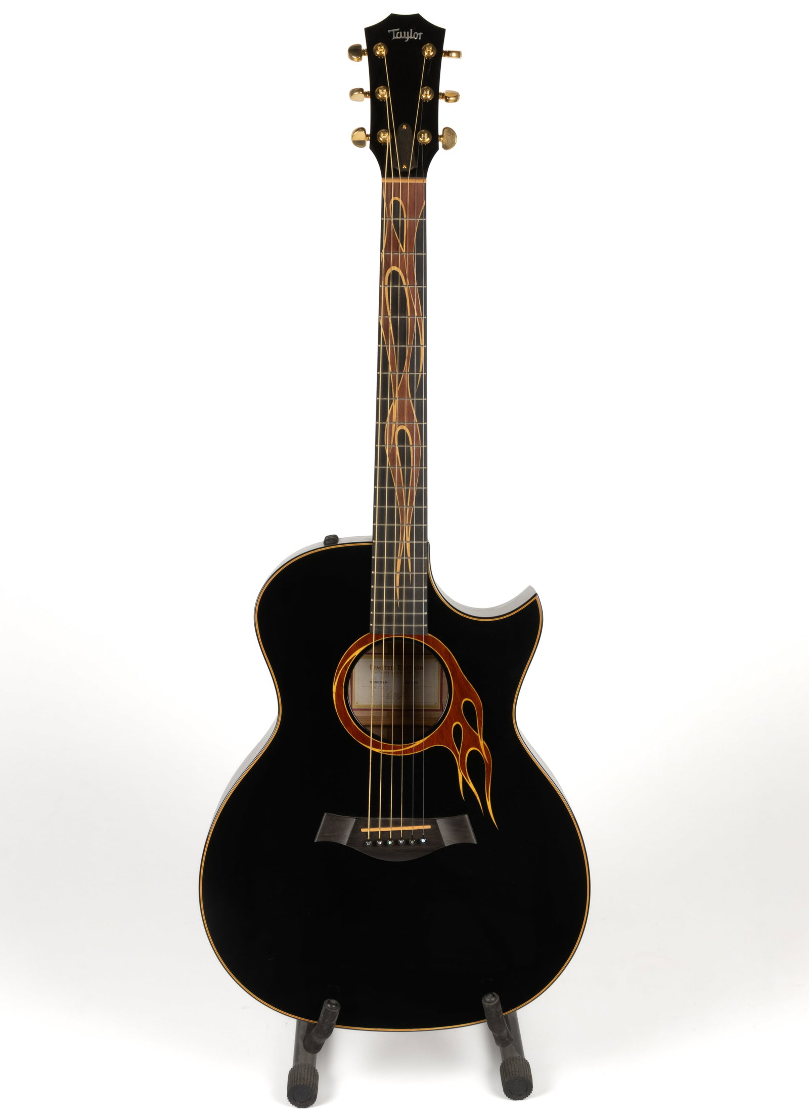 2003 TAYLOR NAMM LIMITED EDITION HOT ROD BLACK ACOUSTIC GUITAR WITH ORIGINAL CASE: 2003 TAYLOR NAMM LIMITED EDITION HOT ROD BLACK ACOUSTIC GUITAR WITH ORIGINAL CASE, serial number 20030320149, limited edition made for the 2003 National Association of Music Merchants (NAMM) show,&nbs