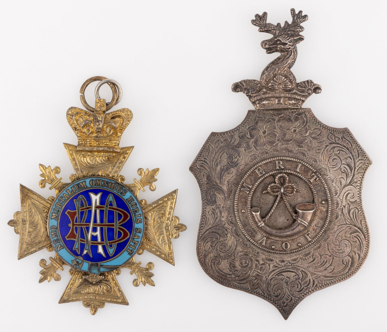 ENGLISH LODGE / FRATERNAL STERLING SILVER JEWELS / BADGES, LOT OF TWO (1 of 2)