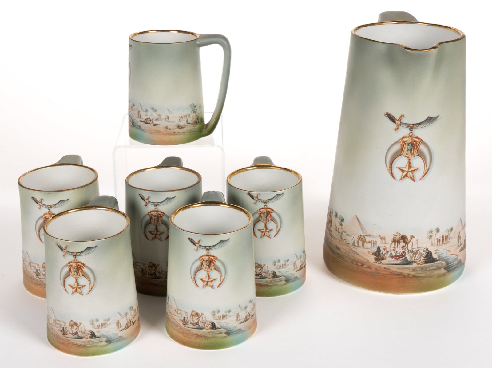 FRATERNAL ORDER / SHRINER MOTIF CERAMIC SEVEN-PIECE TANKARD SET (1 of 1)