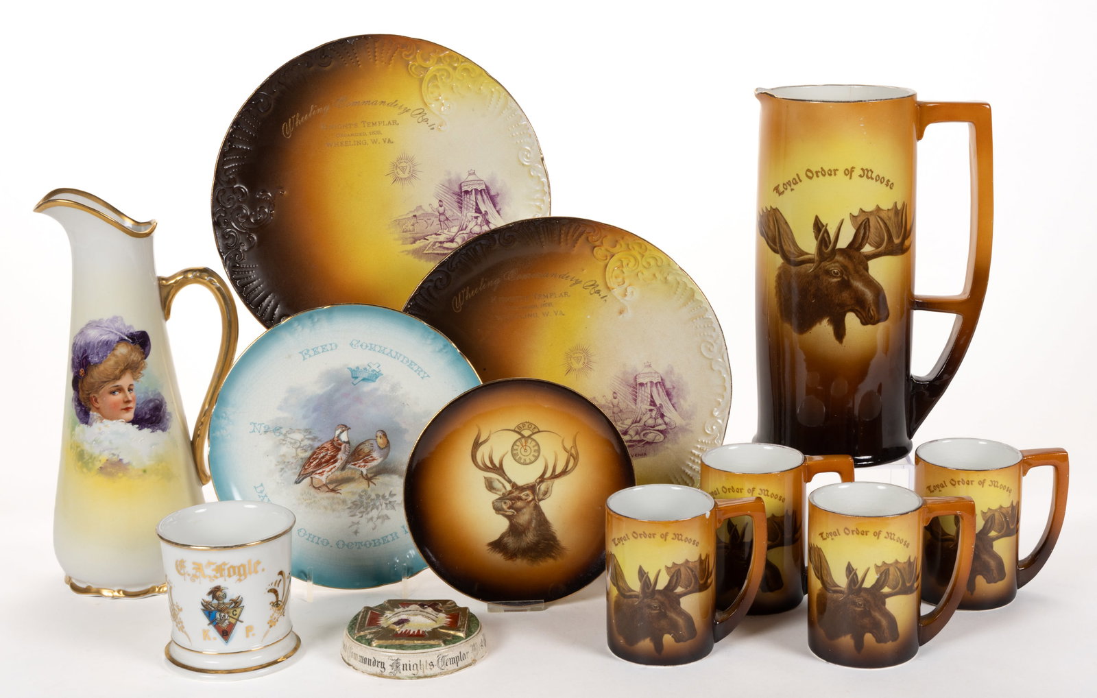 ASSORTED MASONIC / FRATERNAL ORDER CERAMIC ARTICLES, LOT OF 12 (1 of 1)