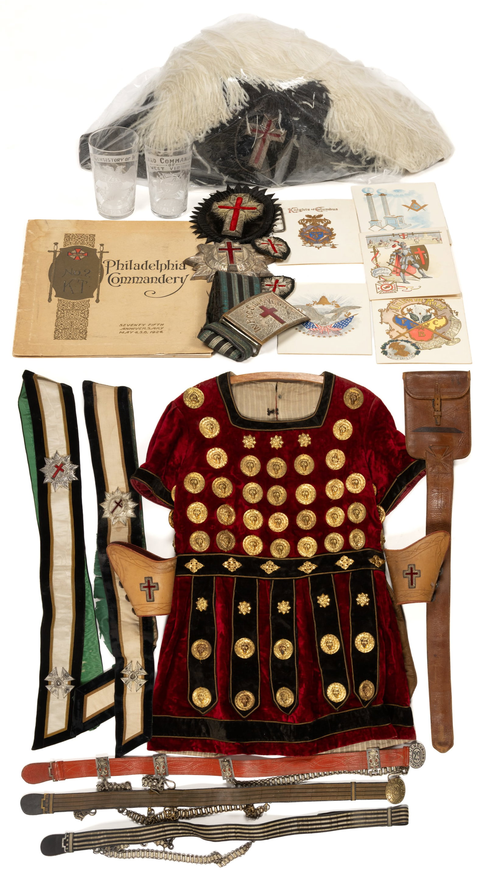 ASSORTED MASONIC / LODGE / FRATERNAL COSTUMES AND RELATED ARTICLES, UNCOUNTED LOT (1 of 3)