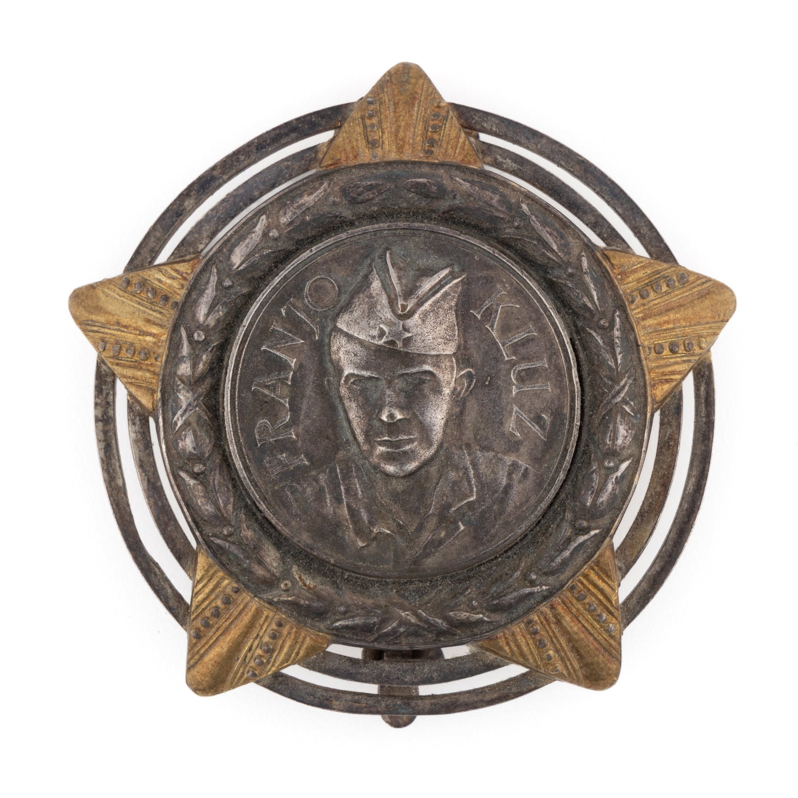RARE FRANJO KLUZ AIRFLIGHT SOCIETY OF YUGOSLAVIA / VAZDUHOPLOVNI SAVEZ JUGOSLAVIJE MEDAL: RARE FRANJO KLUZ AIRFLIGHT SOCIETY OF YUGOSLAVIA / VAZDUHOPLOVNI SAVEZ JUGOSLAVIJE MEDAL, round form with a central reserve featuring the portrait of pilot Franjo Kluz surrounded by the tips of a five