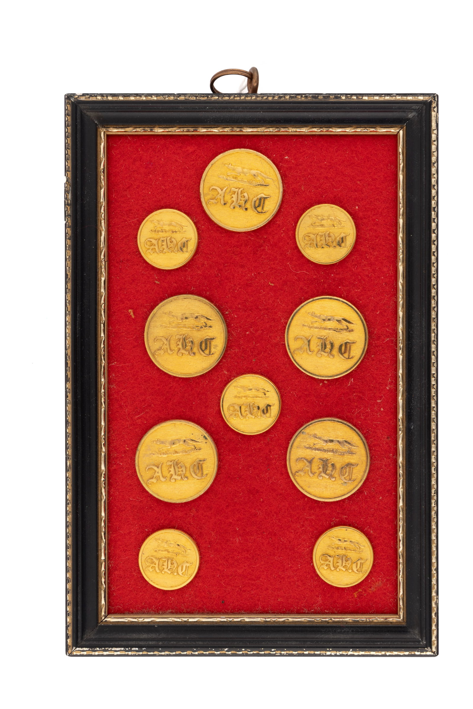 BRITISH ATHERSTONE HUNT CLUB GILT-BRASS UNIFORM BUTTONS, SET OF TEN (1 of 3)