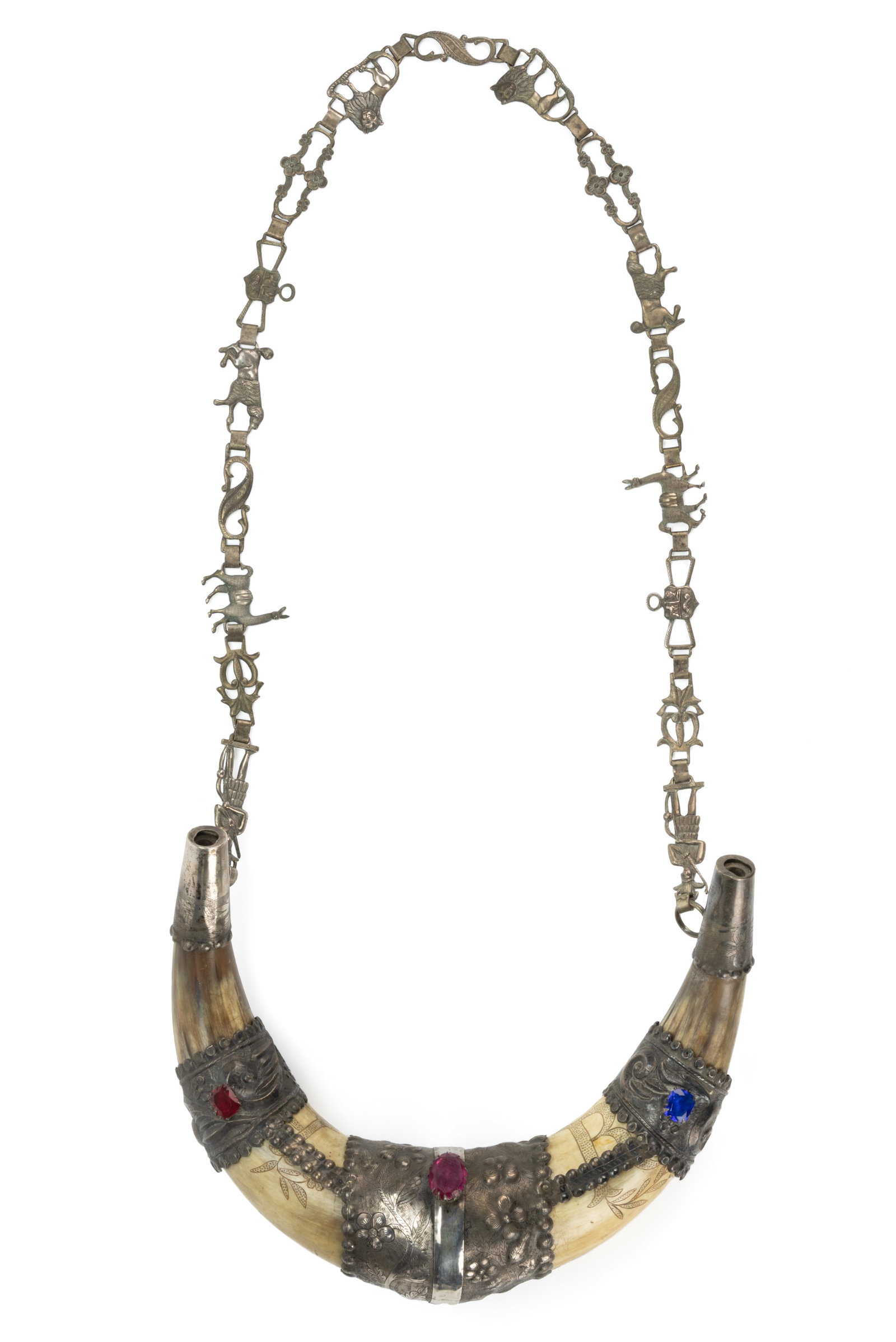 PERUVIAN 0.750 SILVER-MOUNTED DOUBLE-ENDER POWDER HORN (1 of 2)