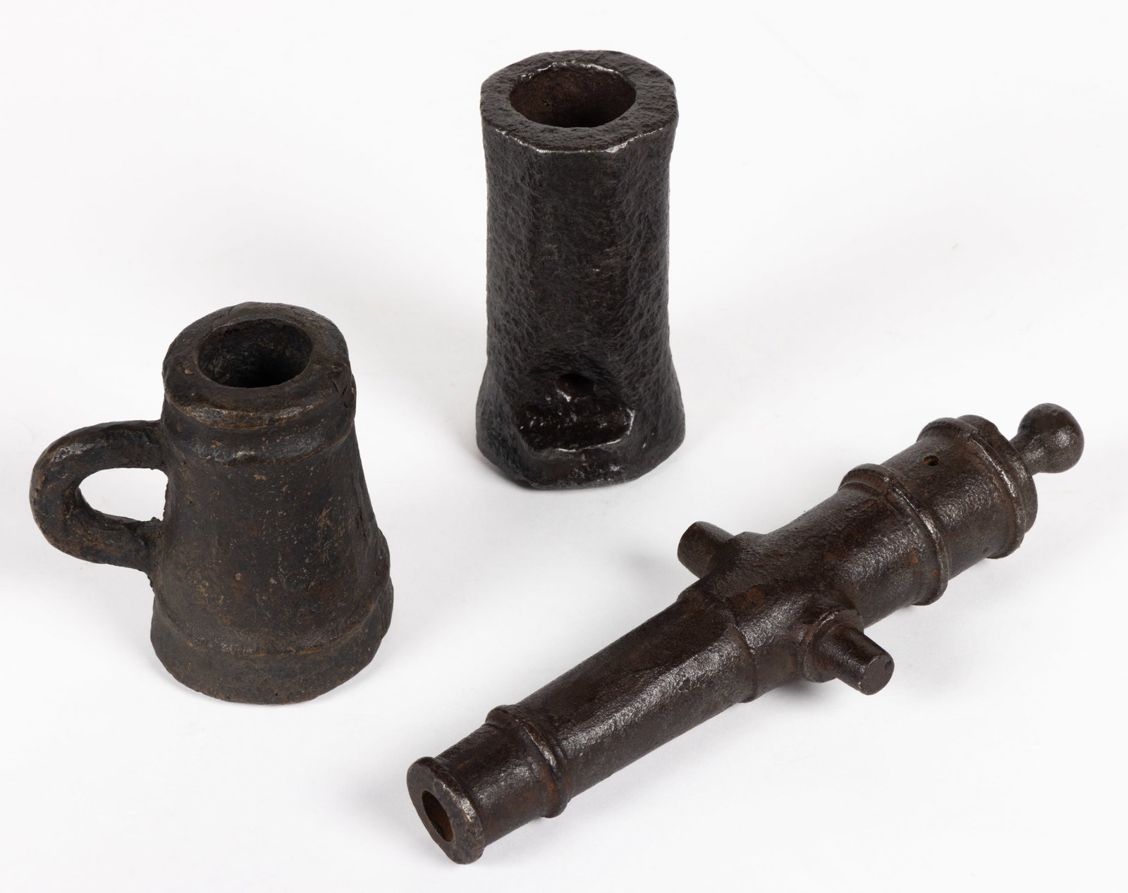 ASSORTED BRONZE AND IRON SHIP THUNDER MUG / SIGNAL CANNONS, LOT OF THREE (1 of 1)