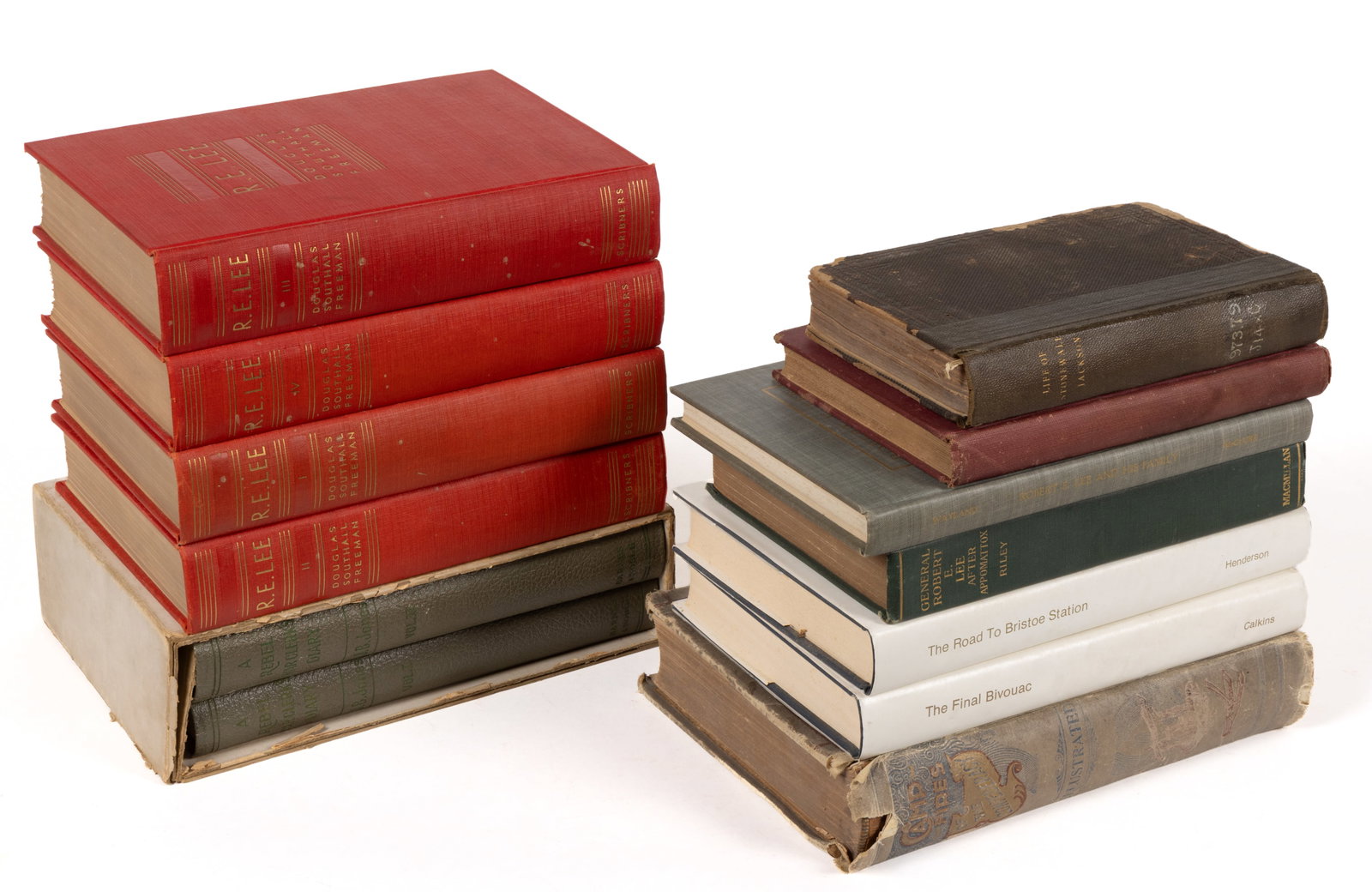 ASSORTED CIVIL WAR CONFEDERATE HISTORICAL VOLUMES, LOT OF 13: ASSORTED CIVIL WAR CONFEDERATE HISTORICAL VOLUMES, LOT OF 13, including (1) Freeman, R. E. Lee, A Biography, four-volume set, 1935; (2) Wayland, Robert E. Lee and His Family, 1951,