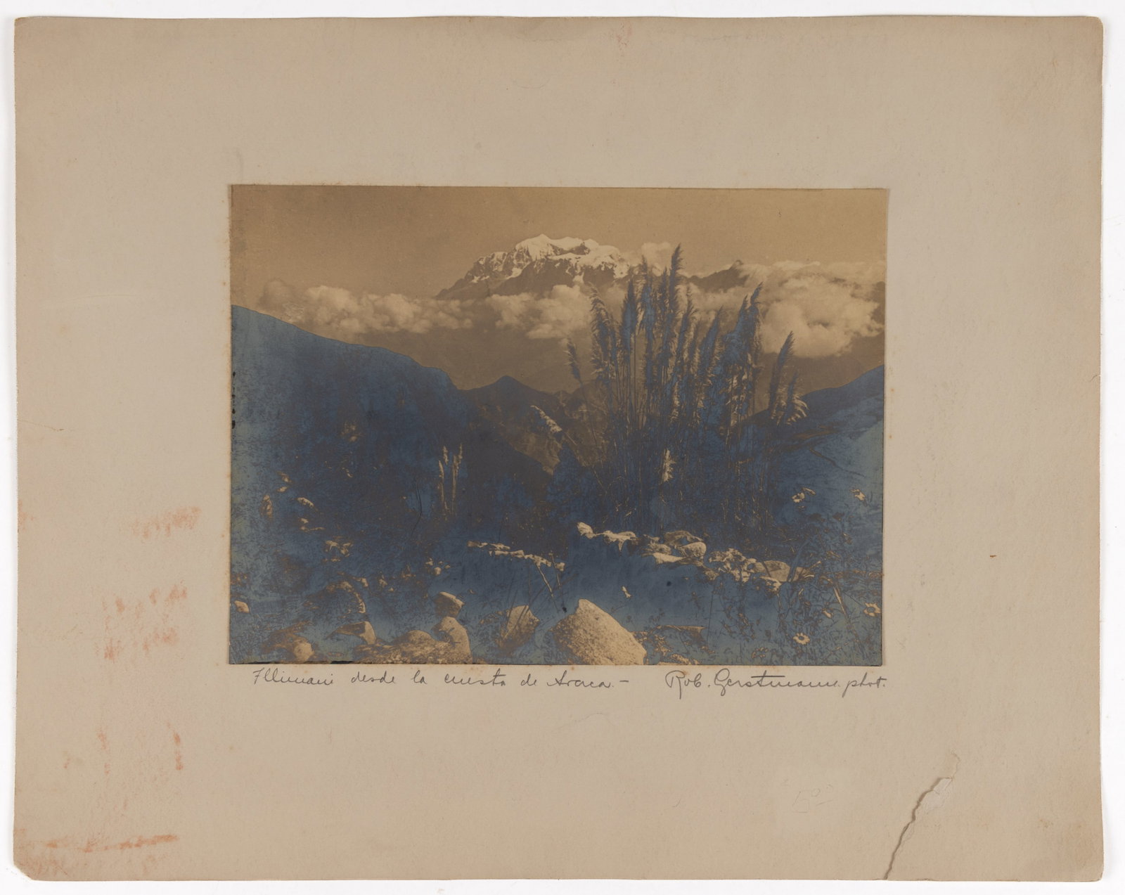 ROBERT GERSTMANN (AUSTRIAN, 1896-1960) BOLIVIAN MOUNTAINS PHOTOGRAPH: ROBERT GERSTMANN (AUSTRIAN, 1896-1960) BOLIVIAN MOUNTAINS PHOTOGRAPH, gelatin silver print on card, a view of Mount Illimani, signed and titled in pencil by Gerstmann. Circa 1930. 6 5/8" x 9"