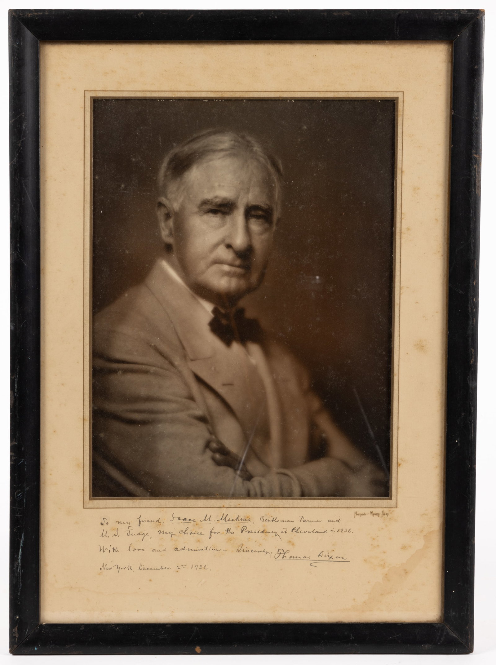 THOMAS FREDERICK DIXON JR (NORTH CAROLINA, 1864-1846) PRESENTATION PHOTOGRAPH (1 of 3)