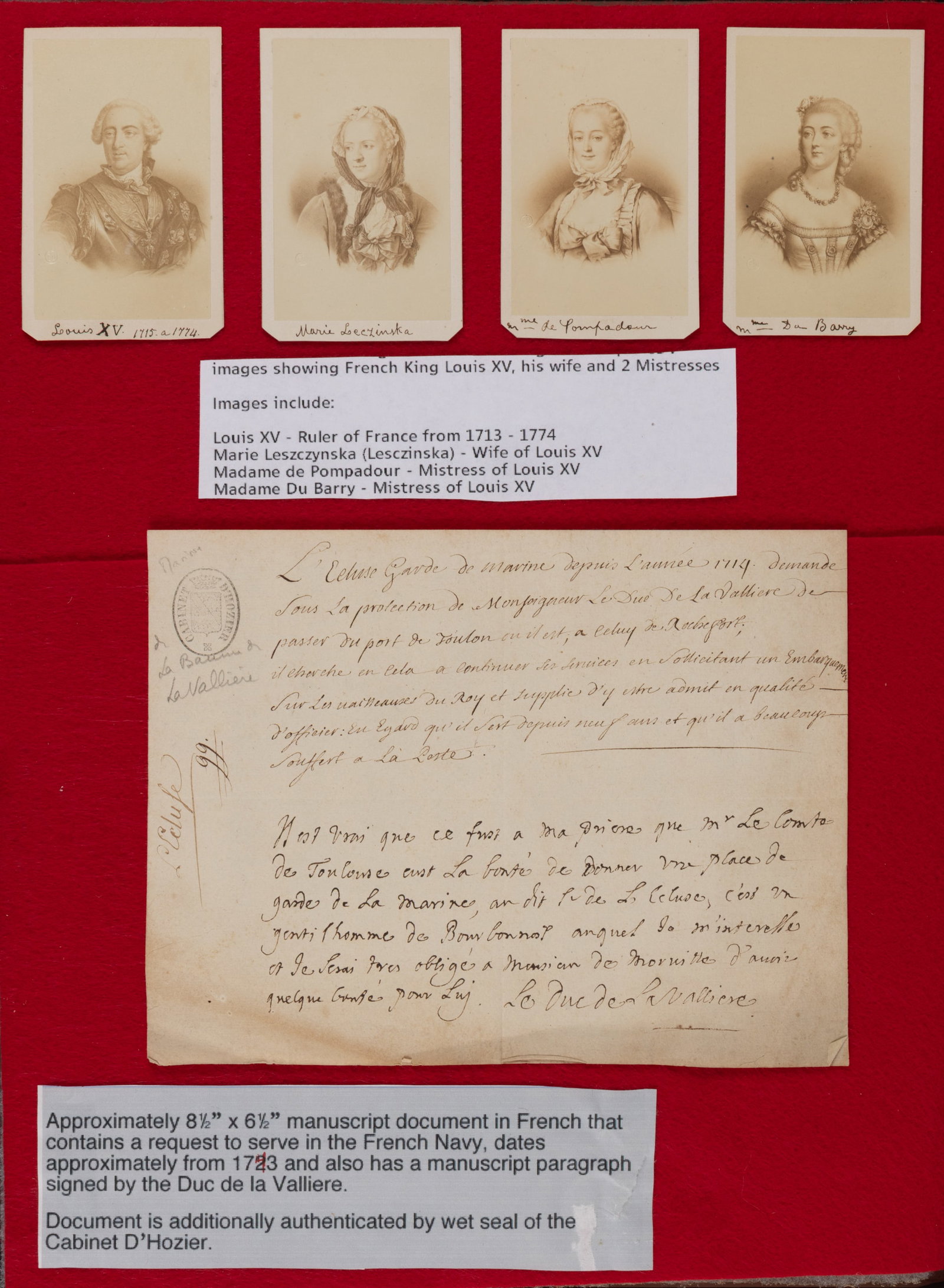 FRENCH HISTORIC ARCHIVAL MATERIAL PRESENTED IN A CASE (1 of 3)
