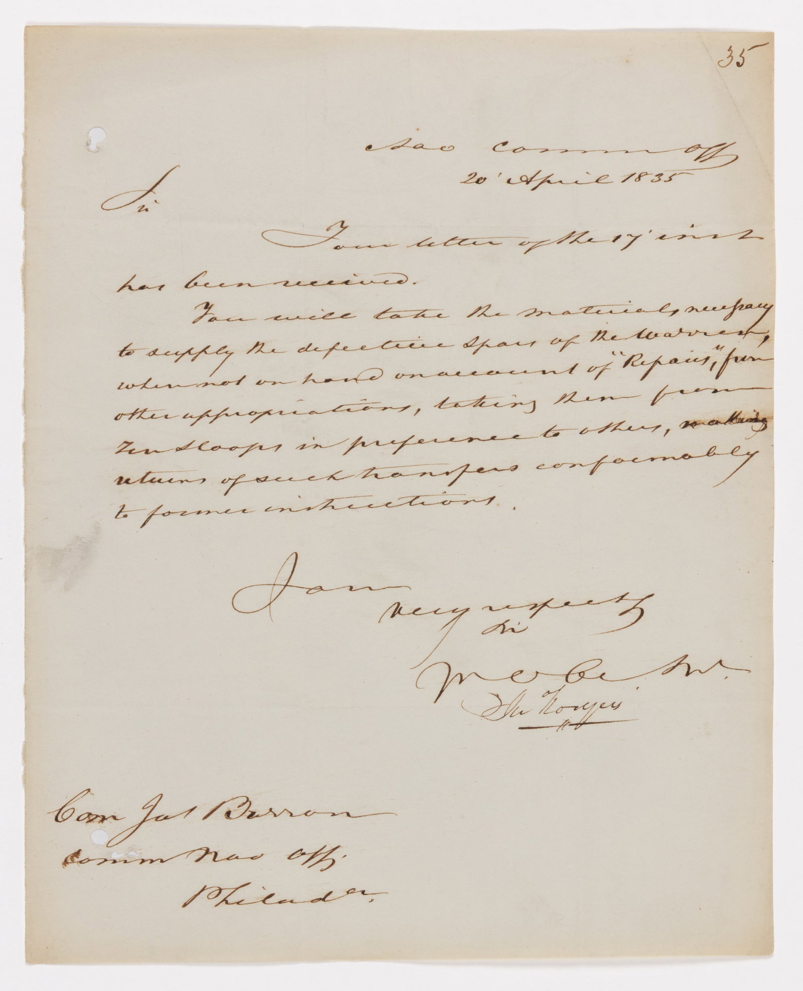COMMODORE JOHN ROGERS (1772-1838) AUTOGRAPH LETTER SIGNED (1 of 3)