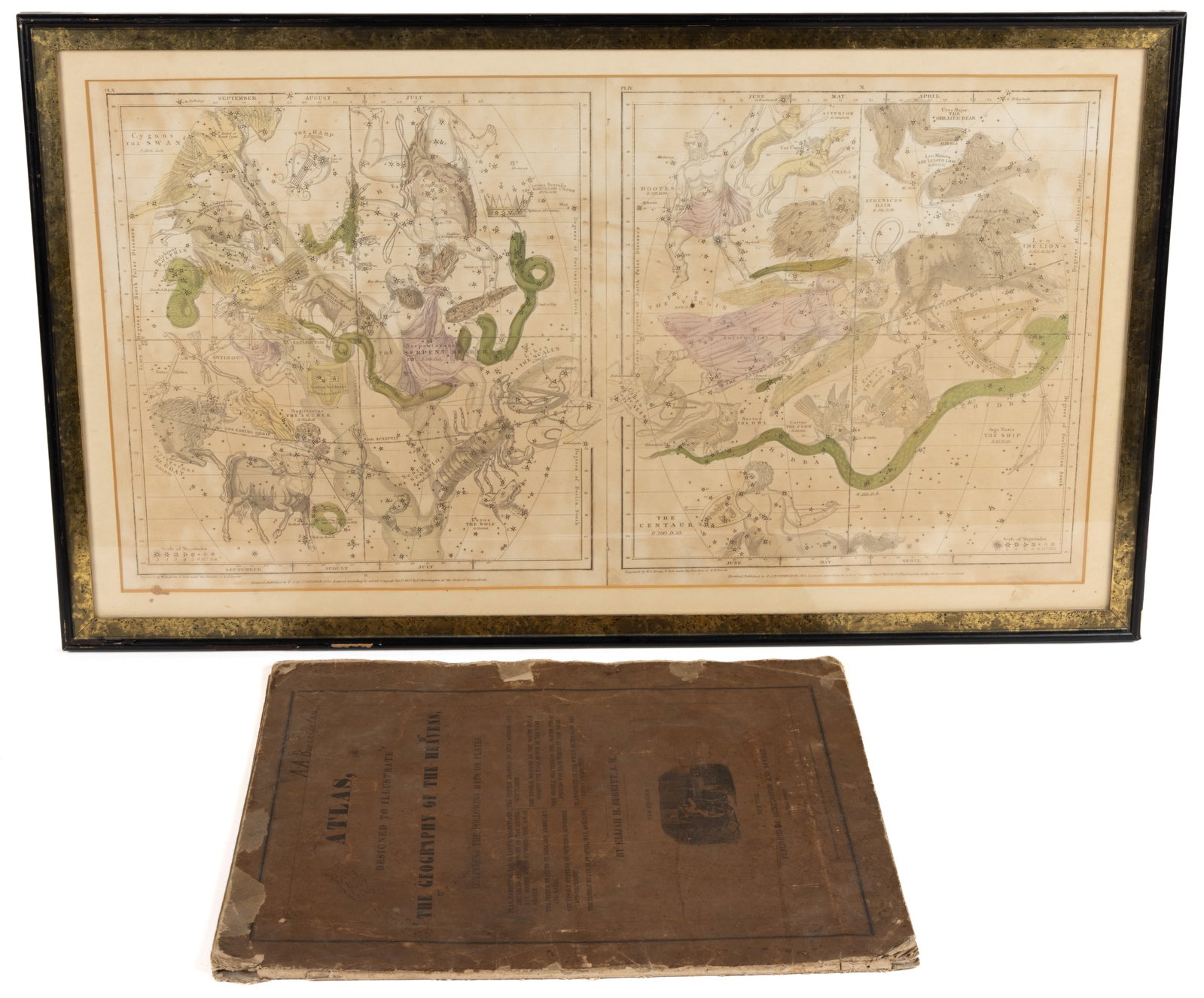 ANTIQUARIAN HUNTINGTON AND BURRITT CELESTIAL ATLAS: ANTIQUARIAN HUNTINGTON AND BURRITT CELESTIAL ATLAS, Elijah H. Burritt, Atlas, Designed to Illustrate the Geography of the Heavens, New Edition, New York: Huntington and Savage, 1835, retaini
