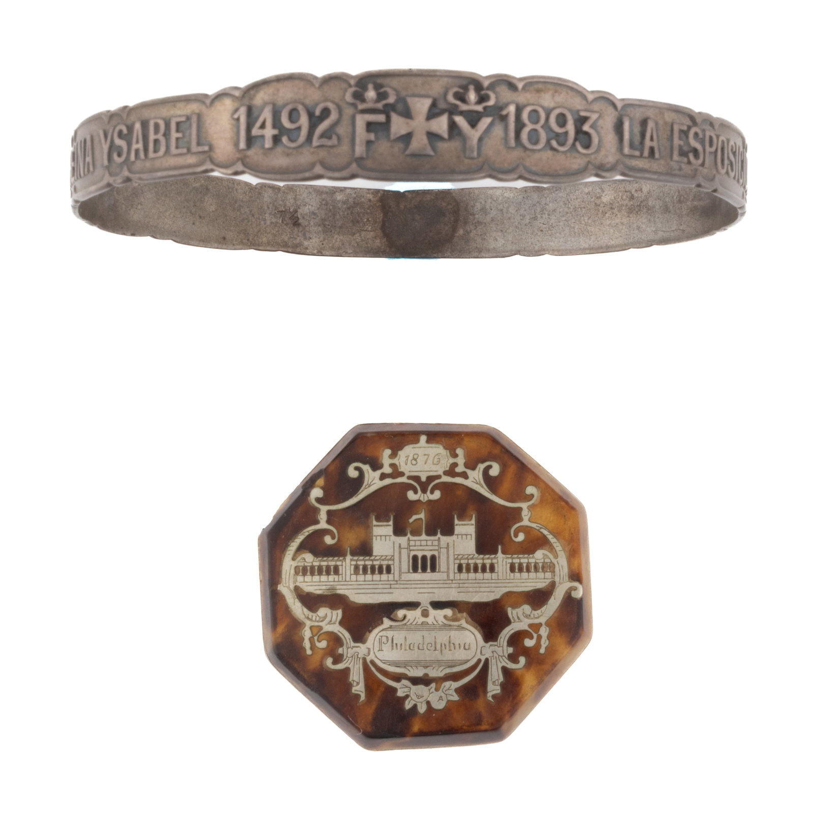 ANTIQUE CENTENNIAL AND COLUMBIAN EXPOSITION / WORLD'S FAIR SOUVENIR JEWELRY, LOT OF TWO (1 of 2)