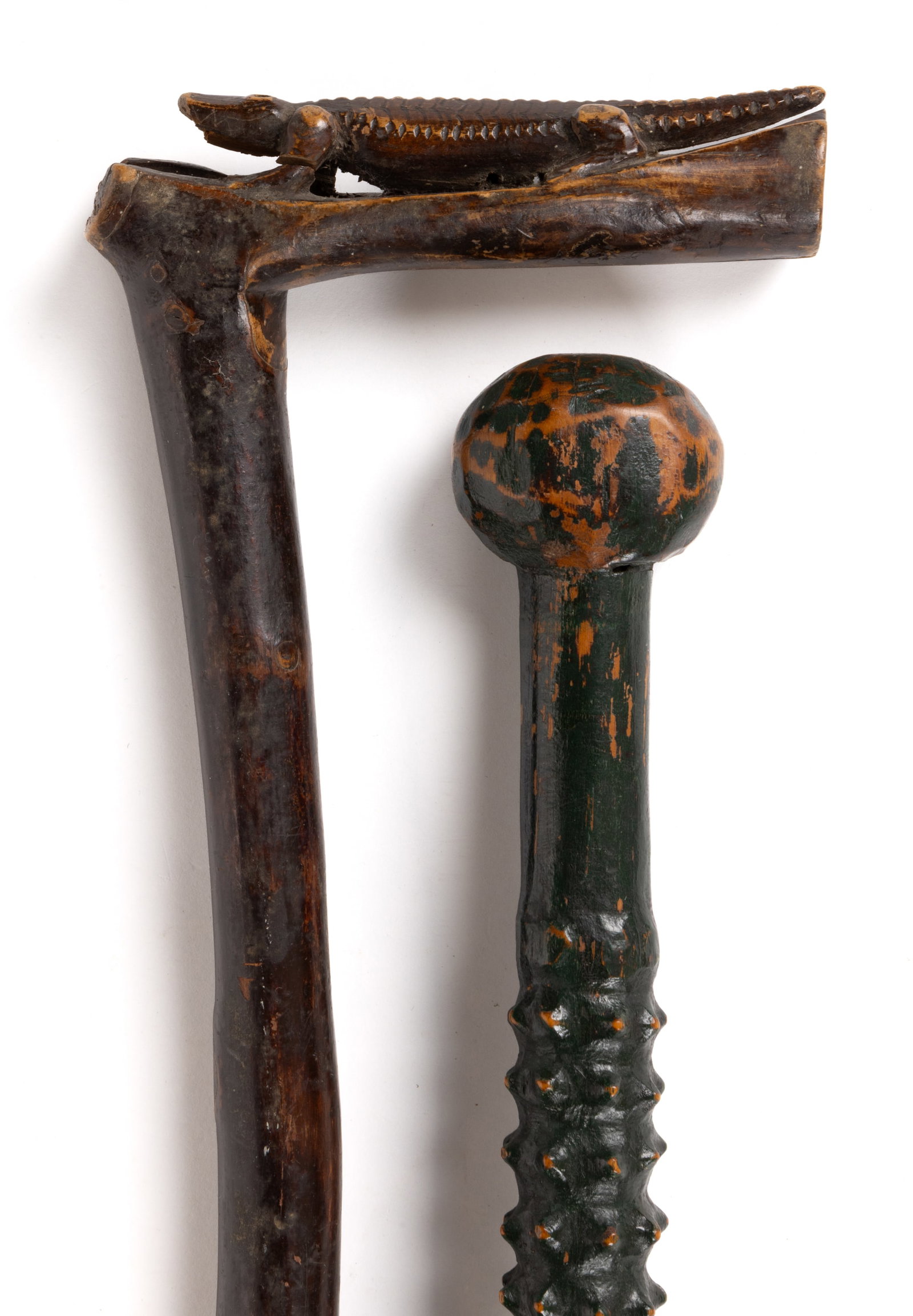 AMERICAN FOLK ART CARVED AND PAINTED CANES / WALKING STICKS, LOT OF TWO (1 of 5)