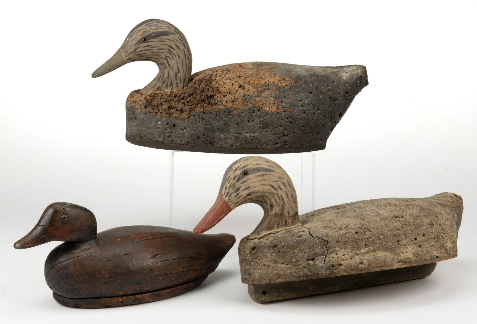 AMERICAN FOLK ART CARVED AND PAINTED CORK AND OTHER DECOYS, LOT OF THREE (1 of 5)