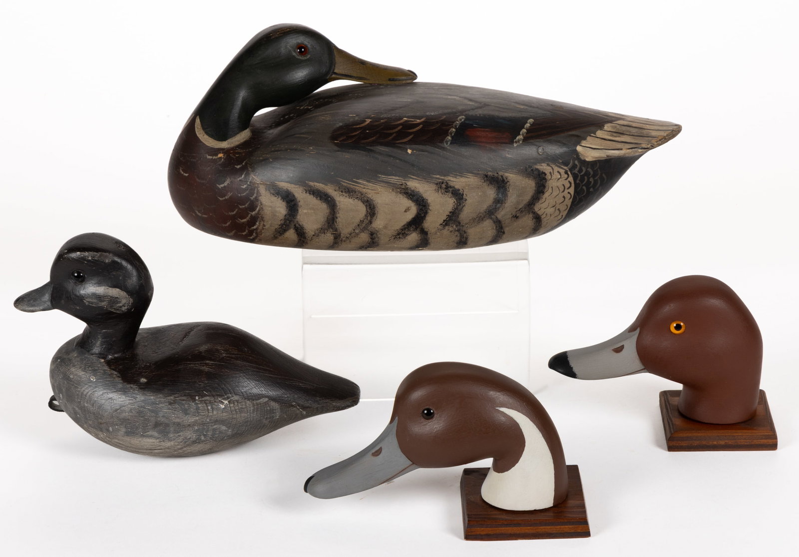 AMERICAN FOLK ART CARVED AND PAINTED DUCK DECOYS, LOT OF FOUR (1 of 3)