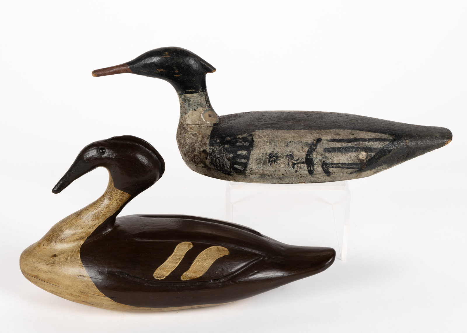 AMERICAN FOLK ART CARVED AND PAINTED DUCK DECOYS, LOT OF TWO (1 of 4)